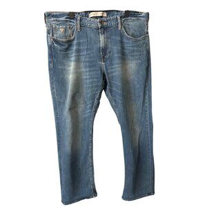 Guess Blue Jeans Relaxed Leg Jeans Y2K Whisker Logo Pockets Cotton Size 38